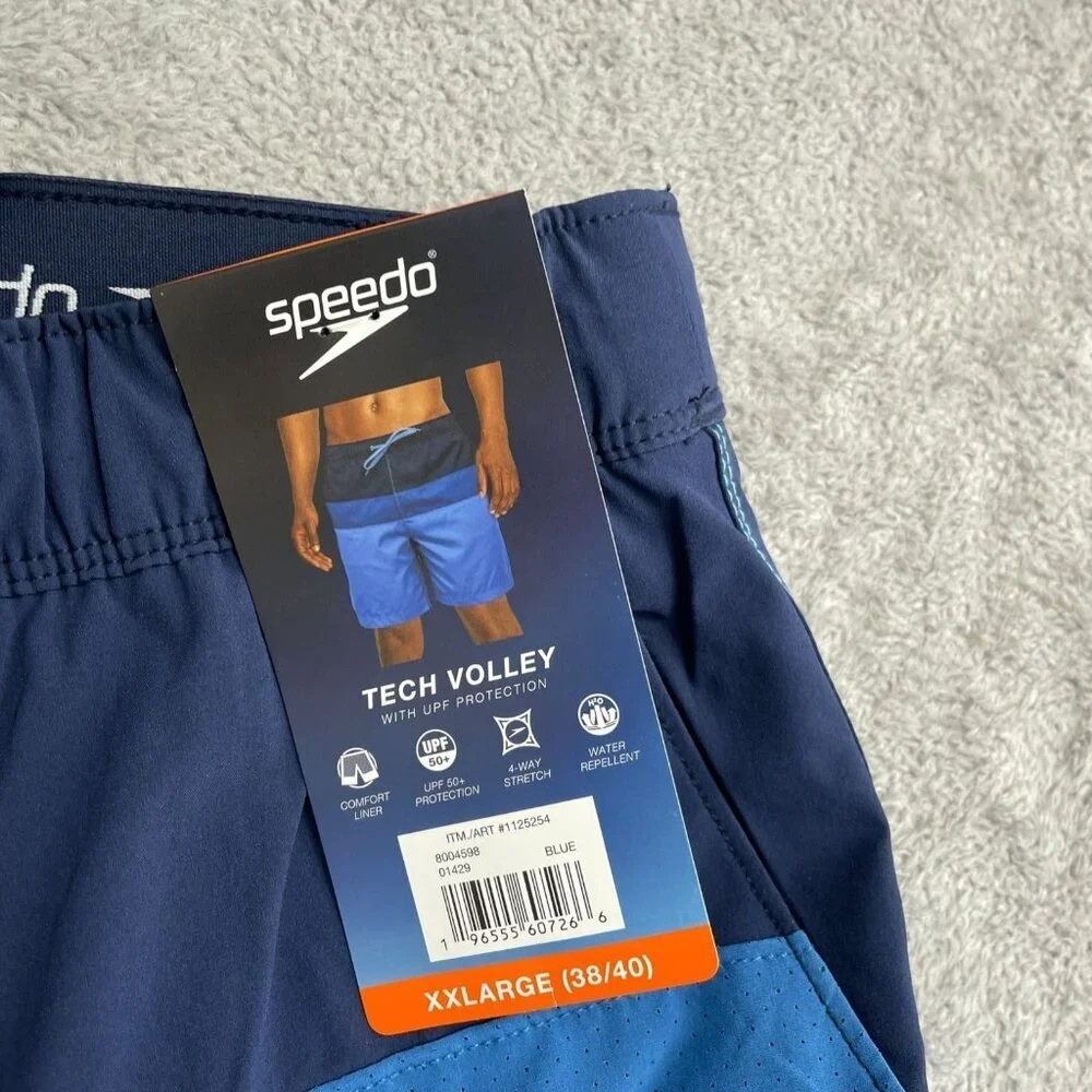 Speedo Men's XXL Tech Volley Swim Shorts / Swim Trunk Blue Color Block N0755